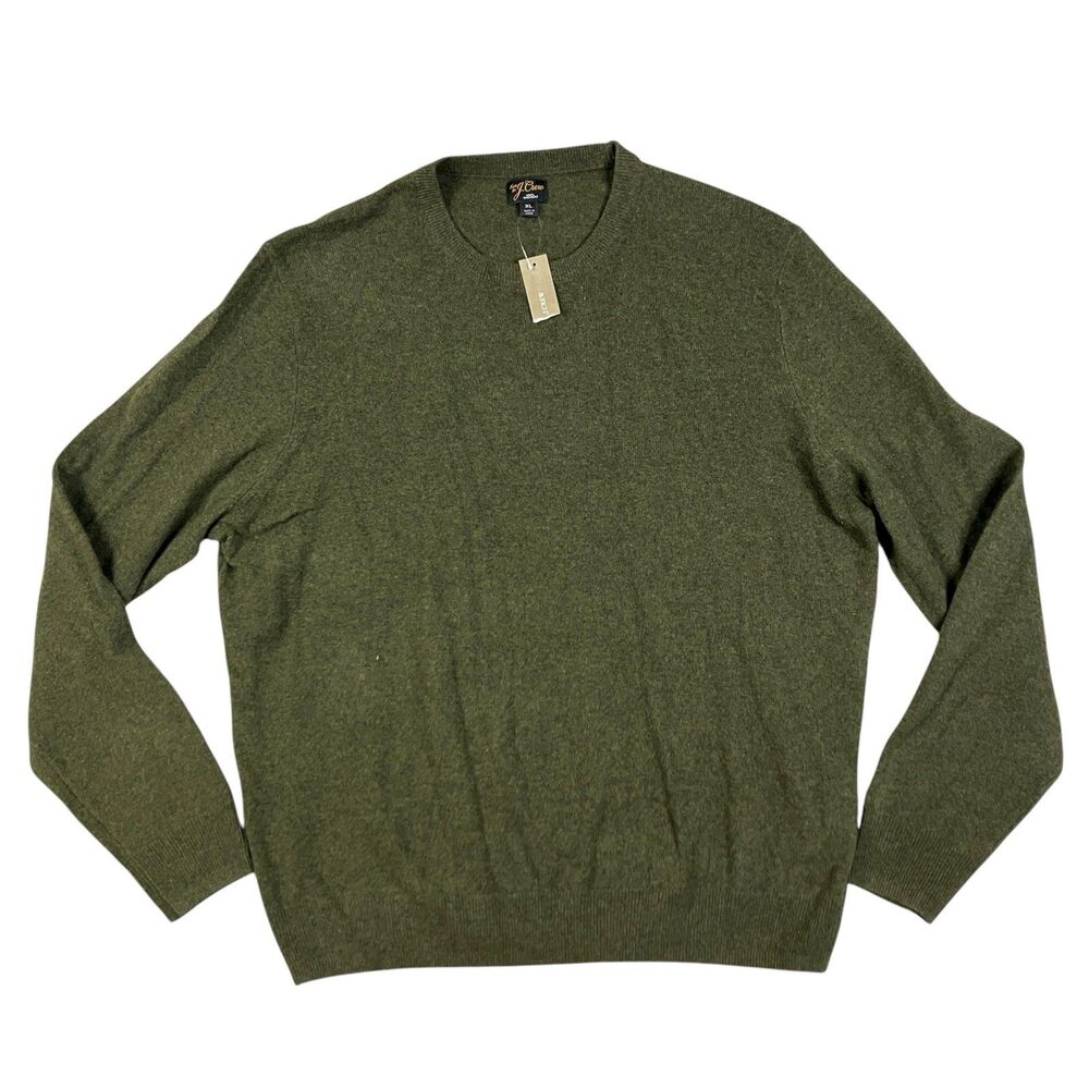 J Crew Cashmere Sweater Mens XL Green Crewneck Heather Olive Preppy BE895